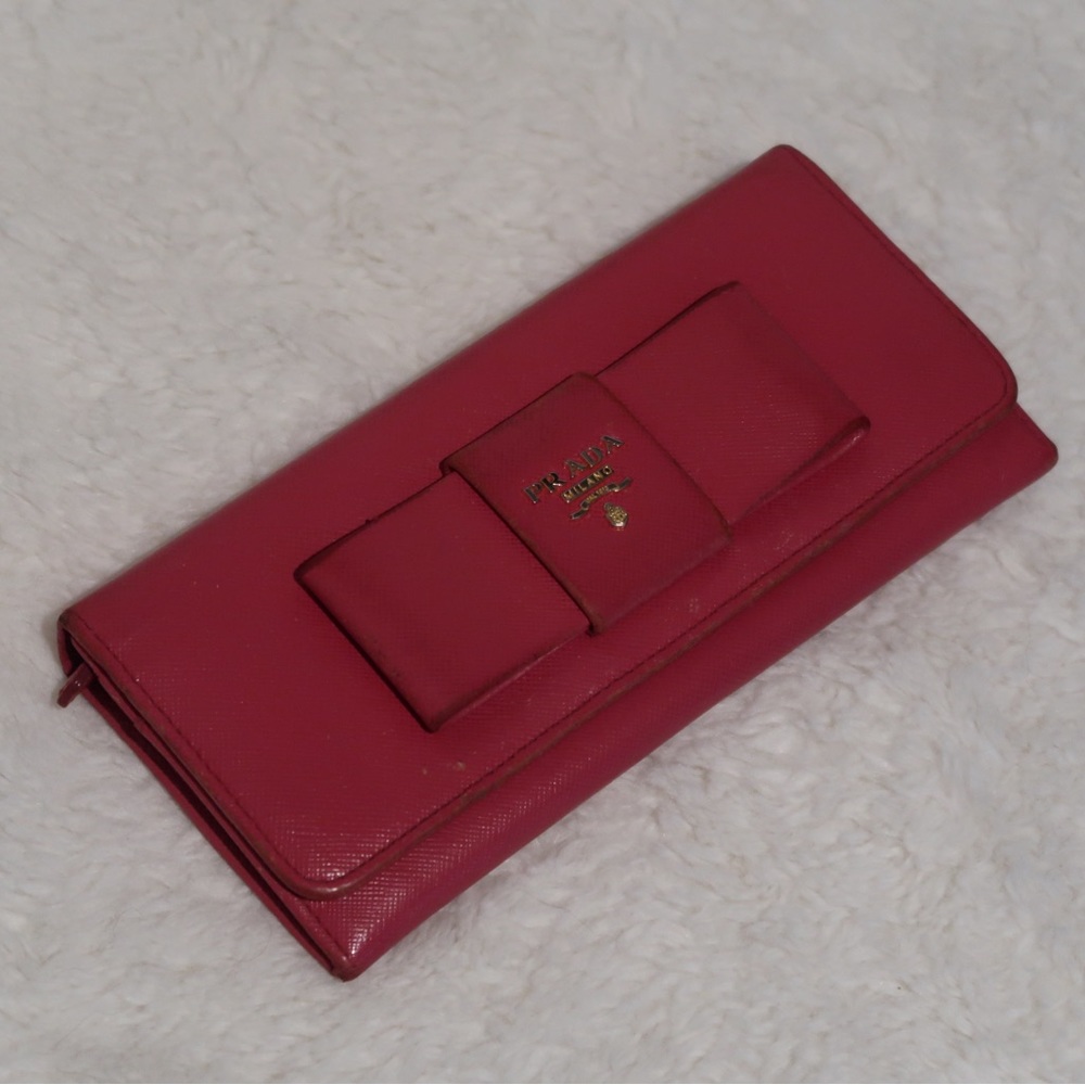PRADA Fiocco Bow Long Wallet (Peonia Pink Saffiano Leather)
